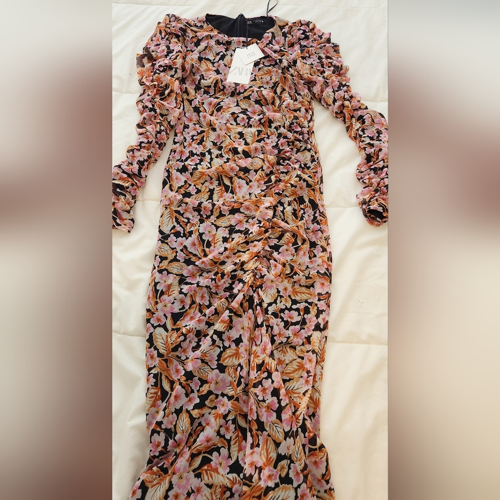 ZARA RUCHED MAXI DRESS SIZE S - Picture 9 of 15